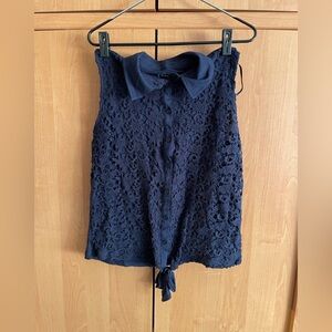 Inc International Concepts Black Embroidered Button Down Sleeveless Blouse LARGE